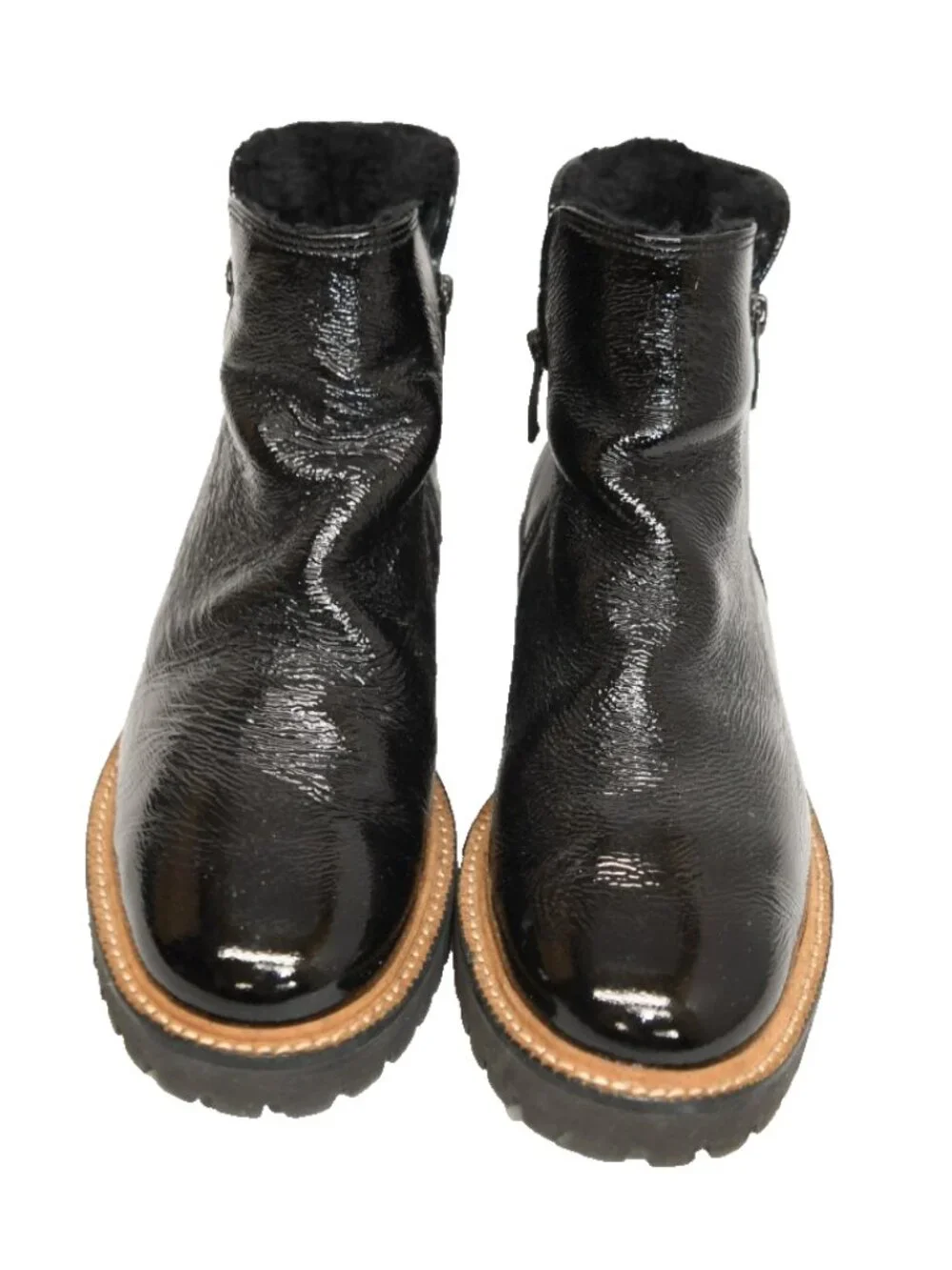 $550 Paul Green Natick Faux Fur Lined Boot LUG SOLE BLACK ZIP BLACK 8.5 (TF21)